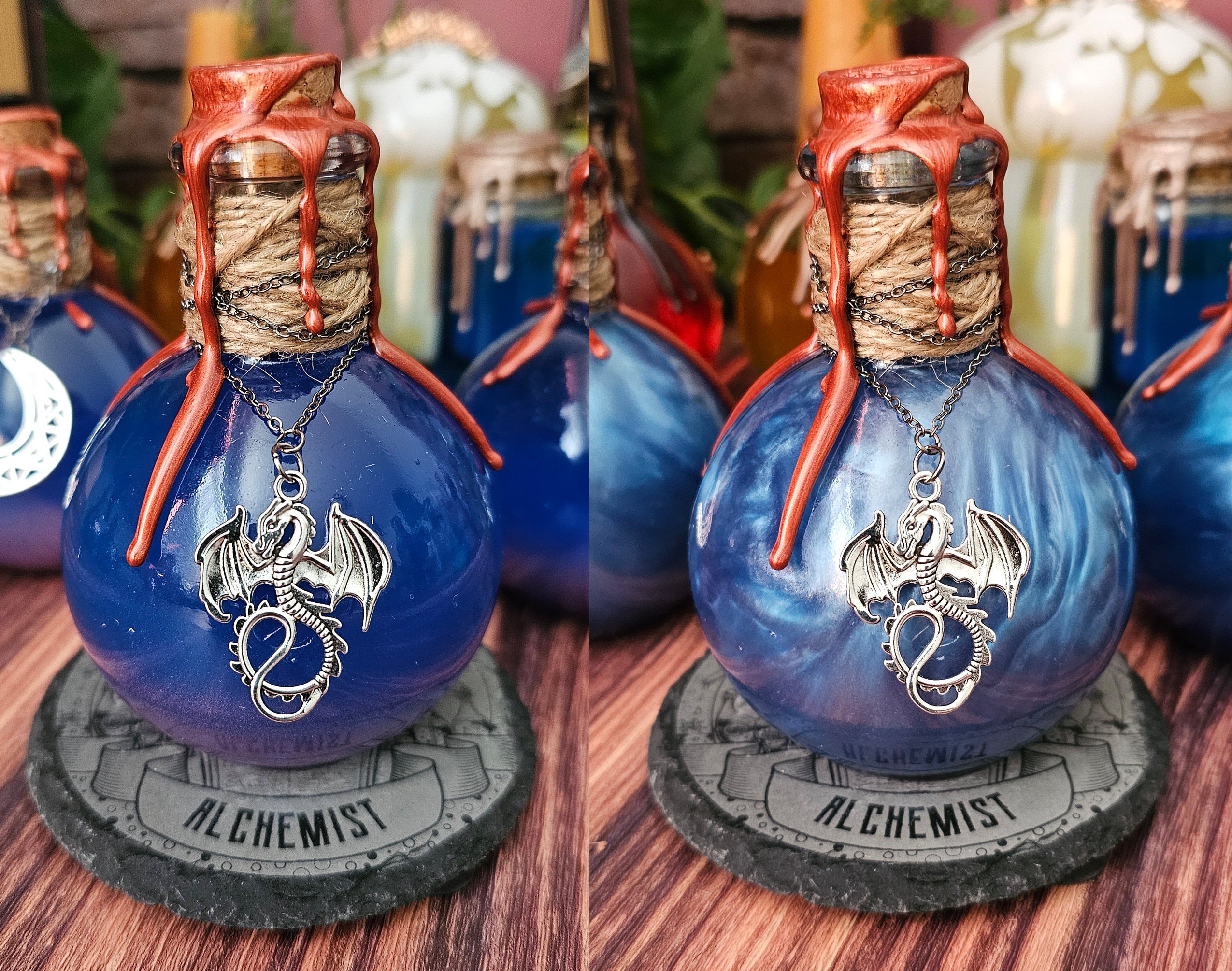 Color Changing Mana Potion: Medieval Fantasy Bottle with Charm