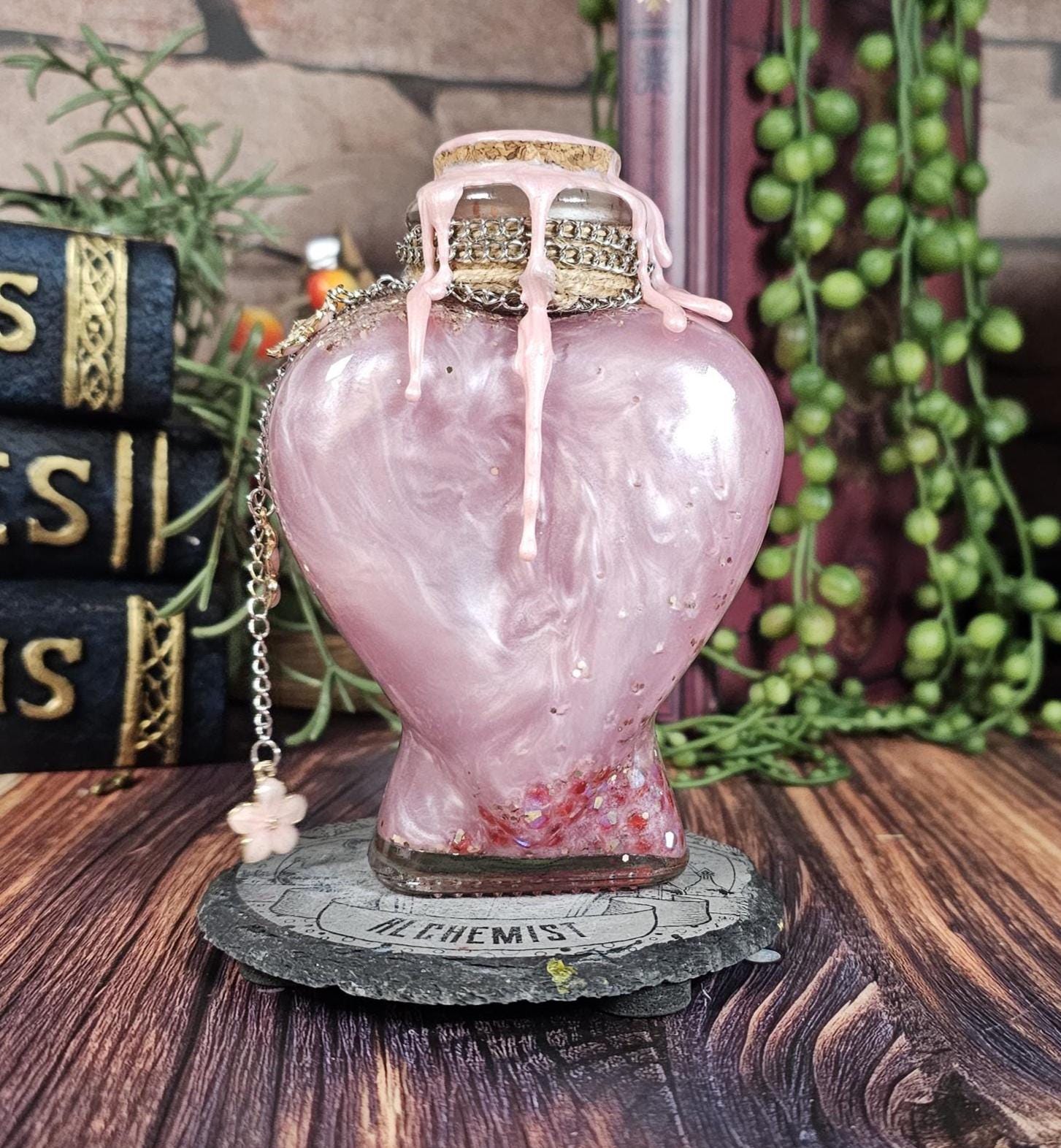 Love Potion: Medieval Fantasy Decor, Gold Glitter Bottle with Charms
