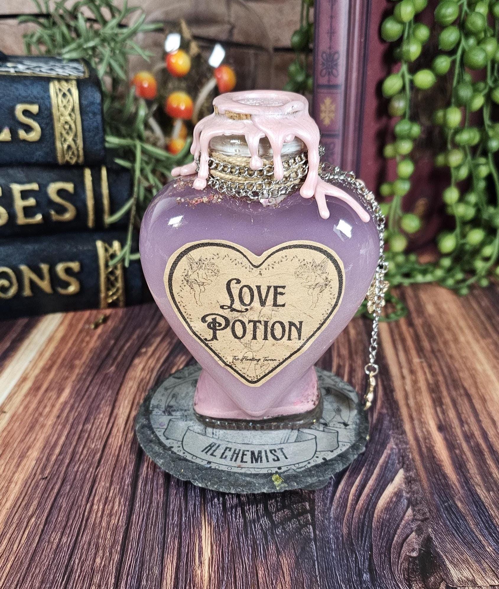 Love Potion: Medieval Fantasy Decor, Gold Glitter Bottle with Charms