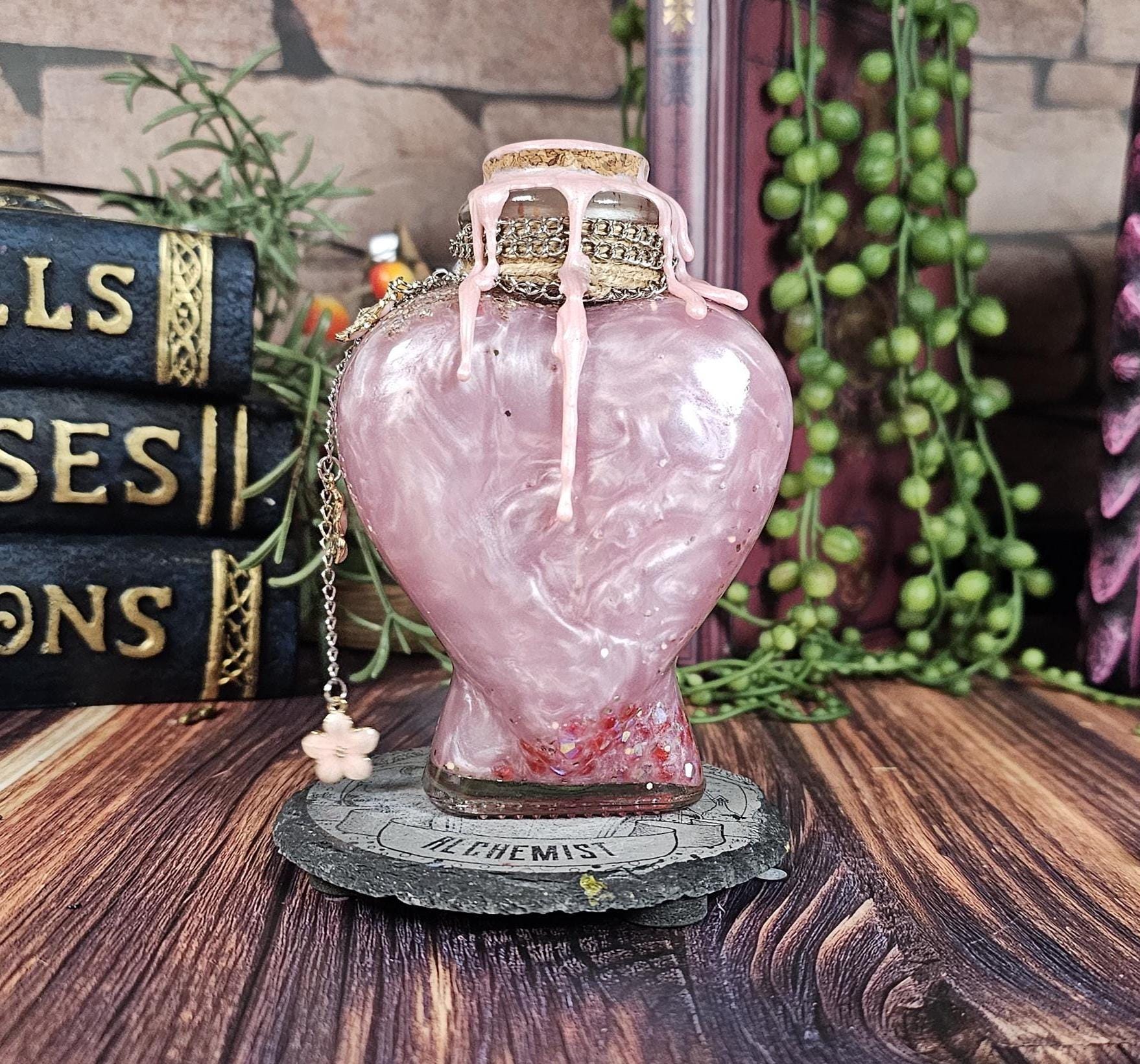 Love Potion: Medieval Fantasy Decor, Gold Glitter Bottle with Charms