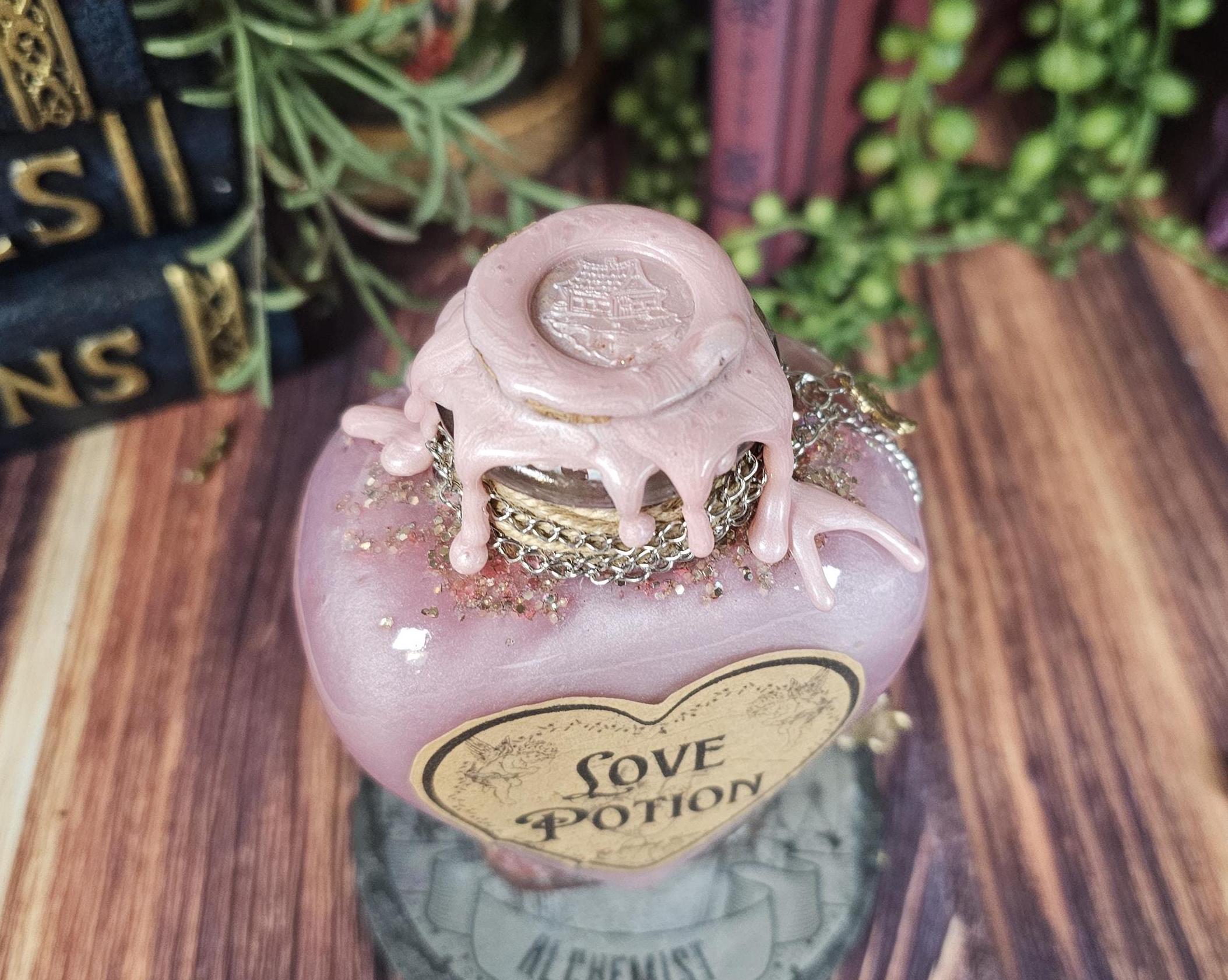 Love Potion: Medieval Fantasy Decor, Gold Glitter Bottle with Charms